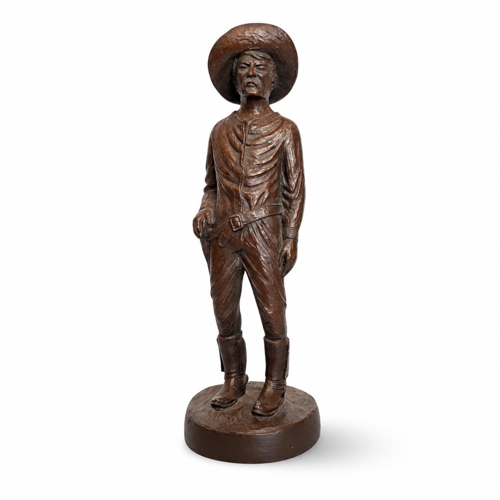 VTG Largo Signed Cowboy Gunslinger Figurine Rustic Western Decor Brown 15in